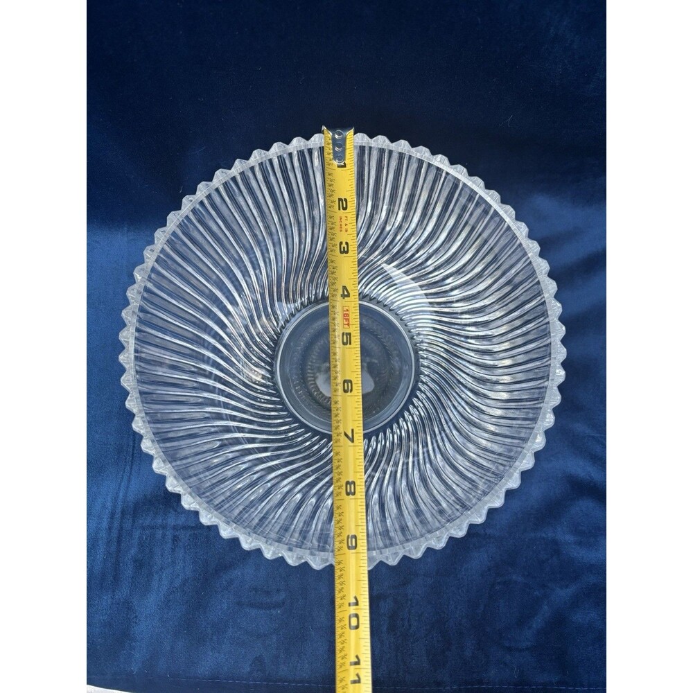 Vintage Clear Ribbed Swirl Glass Serving Bowl Heavy Crystal Style Centerpiece 9” - Picture 6 of 6